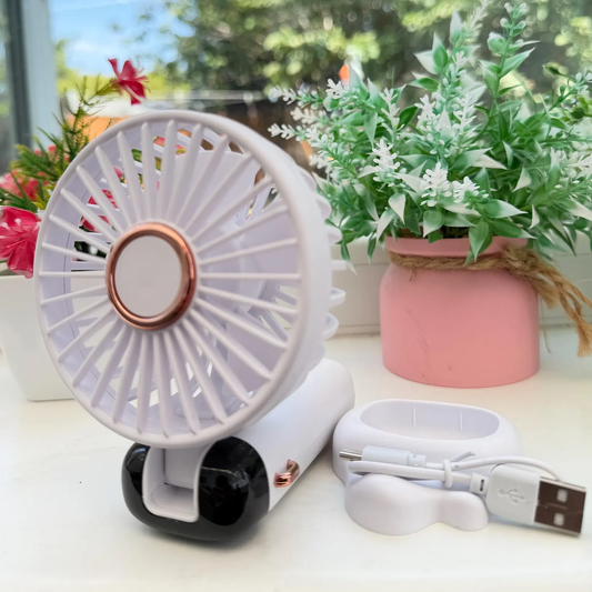 Foldable Portable Cooling Fan, Usb Rechargeable Handheld Cooler With Adjustable Wind Levels And Detachable Base